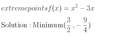 The extreme points of f(x)=x^2-3x are Minimum(3/2 ,-9/4)